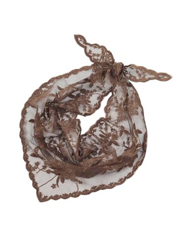 SweatyRocks Womens Floral Embroidery Lace Triangle Hair Scarf Headband Sheer Hair Bandana Brown One-Size