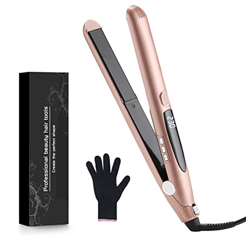 Hair Straightener & Curler 2 in 1, UOWGA 1 Inch Ceramic Tourmaline Ionic Flat Iron Hair Straightener Curler for All Hairstyles with Glove Adjustable Temp 10s Fast Heating Dual Voltage for Women Travel