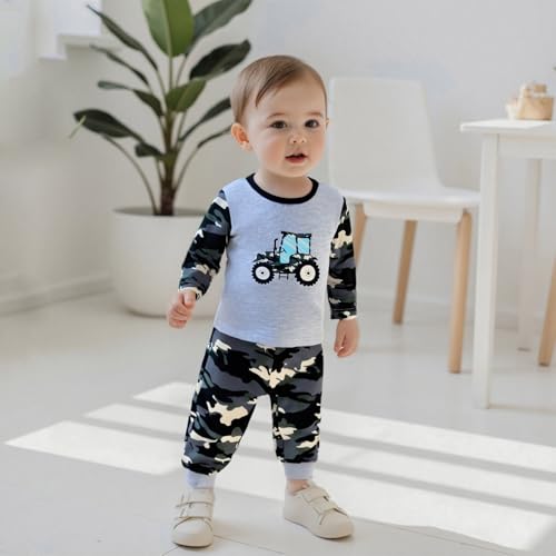 Toddler Baby Boy Outfits Fall Winter Tractor Camouflage Print Long Sleeve Shirts Top Jogger Pants 2PCS Clothes Set2