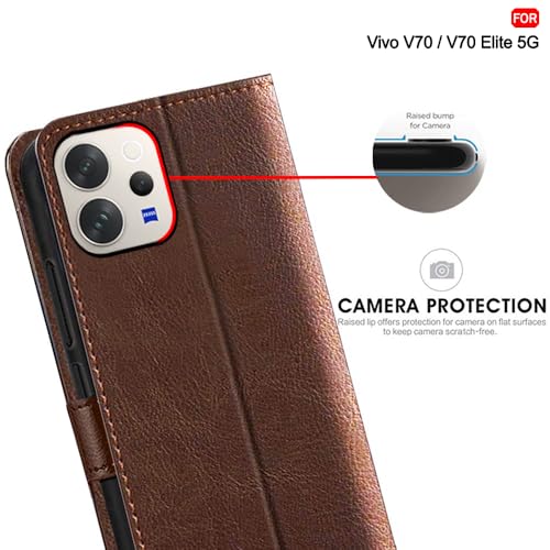 Image of TheGiftKart Flip Back Cover Case for Vivo V70 / V70 Elite 5G | Dual-Color Leather Finish | Inbuilt Stand & Pockets | Wallet Style Flip Back Case Cover (Faux Leather, Brown & Coffee)