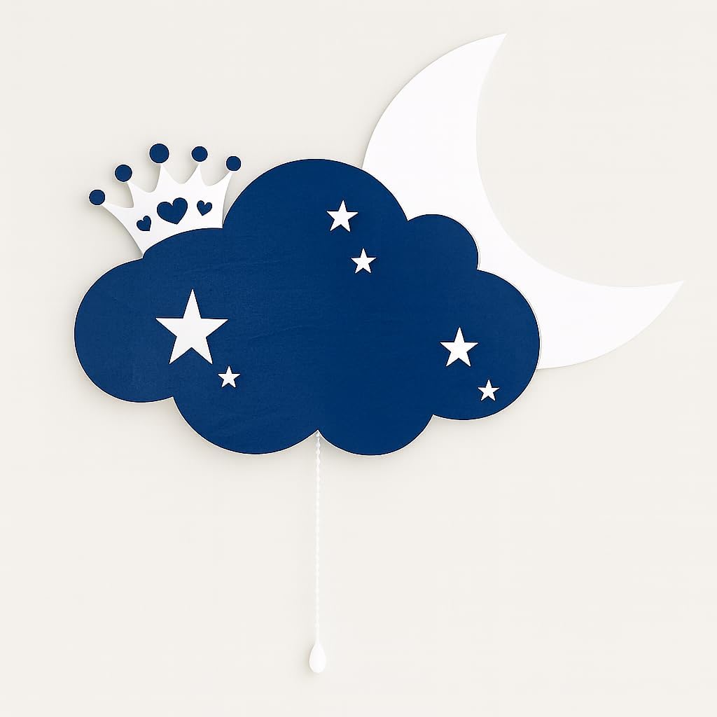 Wooden Cloud & Moon Night Lamp for Kids Room | MDF Wall Light with Pull Rope Switch | Warm White LED | Baby Nursery Decoration | 15 INCH