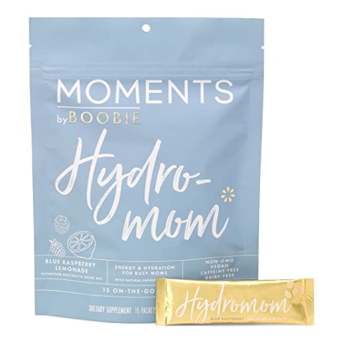 Image of Boobie Hydromom Superfood Electrolyte Drink Mix, Blue Raspberry Lemonade | Refreshing Energy & Hydration Boost for Mamas | On-The-Go & Travel Essentials for Pregnancy, Lactation, & Beyond, 15 Packets