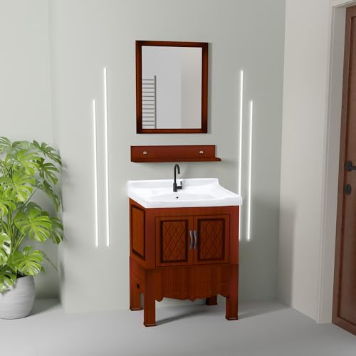 Image of WASSMIST Floor Mounted Bathroom Vanity | Modern Floor Standing Basin Cabinet for Bathroom | Thermoplastic Cabinet (Brown)