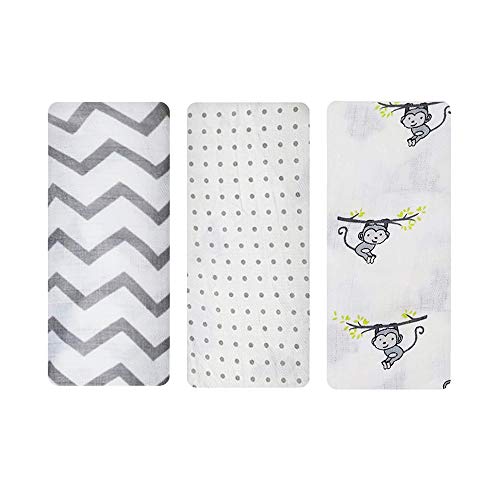 Image of Swaddle Wrap for New Born - Organic Muslin Cloths - Swaddle Baby Blankets Super Soft Wrapping Swaddles[Pack of 3, Zigzag Grey, Polka Grey, Monkey]