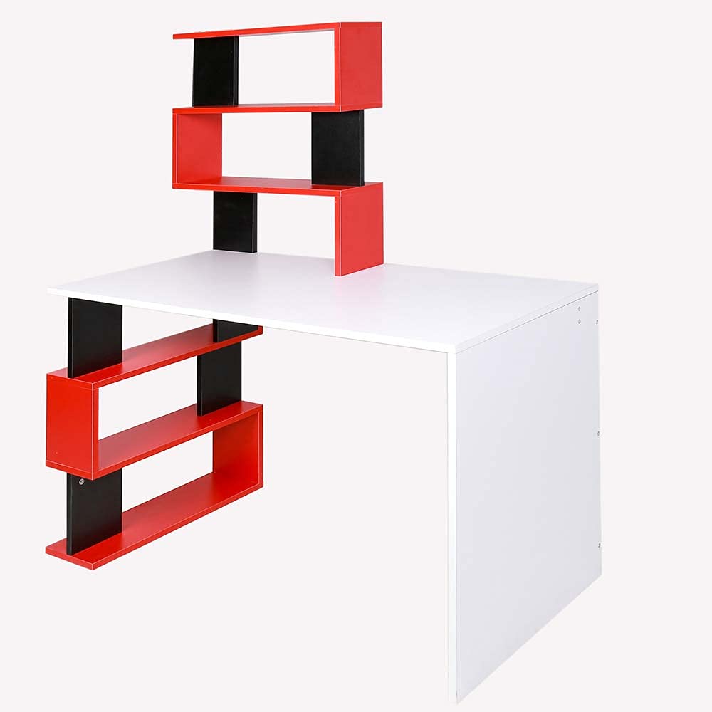 BAKAJI Scrivania con Doppia Libreria 7 Ripiani Tavolo da Lavoro Porta Pc Computer Struttura e Piano in Legno MDF Arredamento Casa Ufficio Cameretta Design Moderno 120 x 60 x 148 cm (Red)