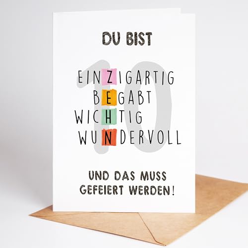 Lovely Cards - Rätselkarte - 10. Geburtstag Mädchen Jungen - Premium Geburtstagskarte Kinder Sohn Tochter Enkel Enkelin - Geschenke Mädchen 10 jahre - Birthday Card A6 (10 Jahre)