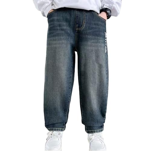Boys Straight Wide Leg Jeans Baggy Y2K Casual Elastic Waist Denim Pants Loose Streetwear Winter Trouser with Pockets