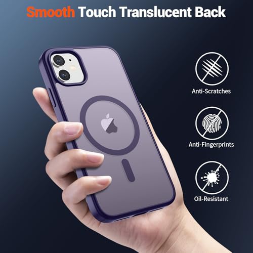 Image of SUPFINE Magnetic for iPhone 11 Phone Case (Compatible with MagSafe) (Military Grade Drop Protection) Translucent Matte Shockproof Phone Cover,Dark Purple