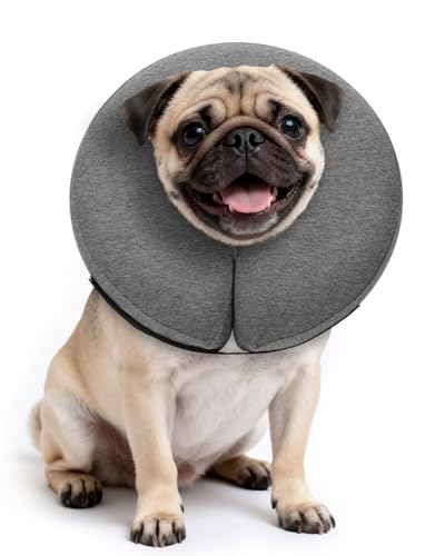 Image of MIDOG Inflatable Dog Cone, Soft Donut Recovery Collar, AshGrey, M