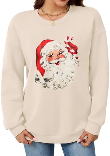 Leikar Christmas Sweatshirts For Women Retro Santa Hoodies Crewne...