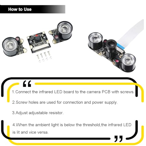 Youmile 2 Stück Infrarot LED Modul für Raspberry Pi Kamera 3W 850nm IR Nachtsicht Infrarot Strahler Lichtempfindliche Lampe 2 Lochabstand 13.66mm Einstellbarer Widerstand mit Schraubendreher