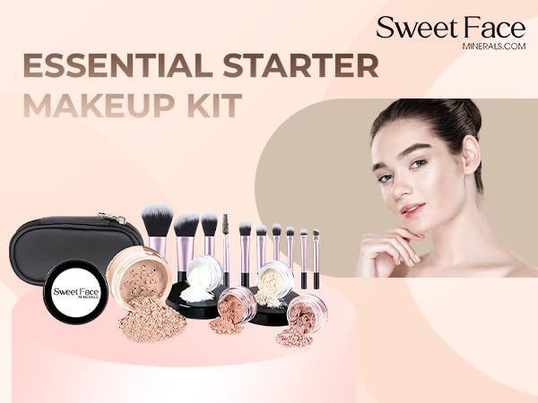 16pc Beginner Mineral Makeup STARTER KIT with 10 BRUSH SET (5gm) Sample Size Foundation, Primer, Blush, Bronzer, Setting Powder for Learning, Occasional Use,First Time Users, Travel Size Kit (Light) - Image 4