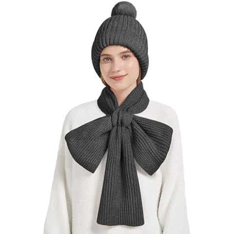Jyanl Integrated Ear Protection Windproof Cap Scarf 2 in 1 Elastic Fleece Hat Warm Knitted Hat Scarf Winter Beanie Hat Cover
