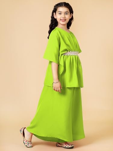 Image of A.T.U.N. (ALL THINGS UBER NICE) Girls Solid Kaftan with Flared Pant Set | Stylish Clothing Set