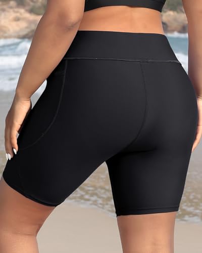 Holipick Women Plus Size Swim Shorts High Waisted Swim Bottoms with Pockets Tummy Control Boy Shorts4