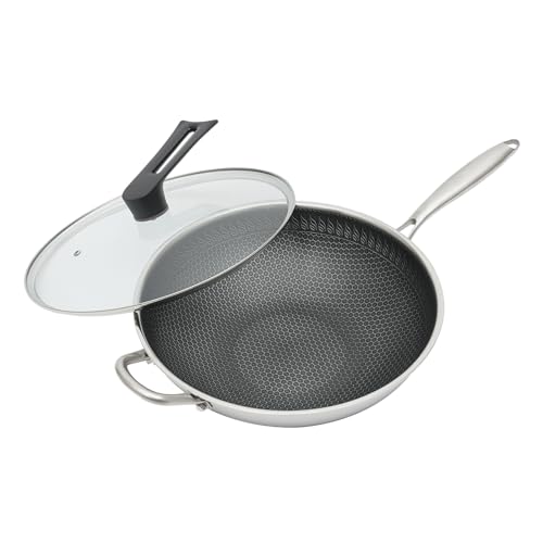 Wok de Acero Inoxidable 13.4 Pulgadas con Tapa