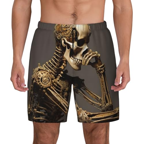 Interesting Skeleton Men's Soft Double Swim Shorts, Lounge Swiming Shorts Pants Breathable Summer