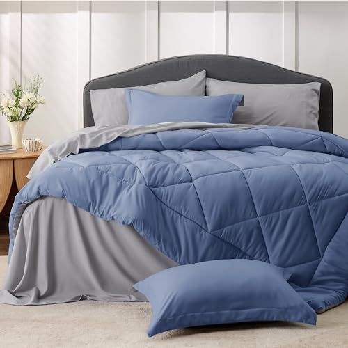 Image of Bedsure Twin XL Comforter - 5 Pieces Reversible Infinity Blue Bed in a Bag, Twin XL Bedding Comforter Set College Dorm Essentials with 1 Flat Sheet, 1 Fitted Sheet, 1 Pillowcase and 1 Pillow Sham