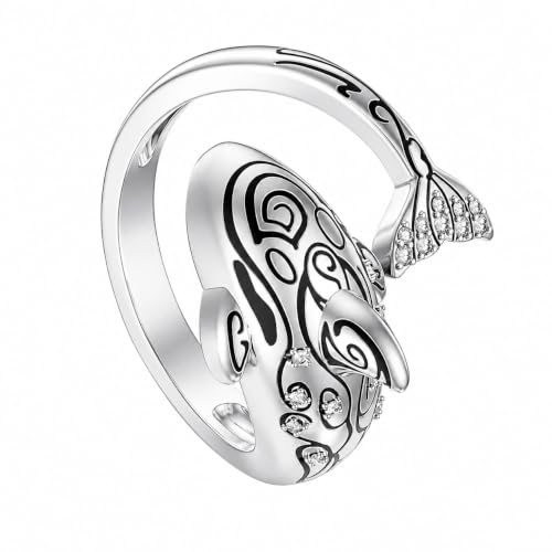 Bague orque épaulard ouverte, bijou animaux de l'océan réglable mixte