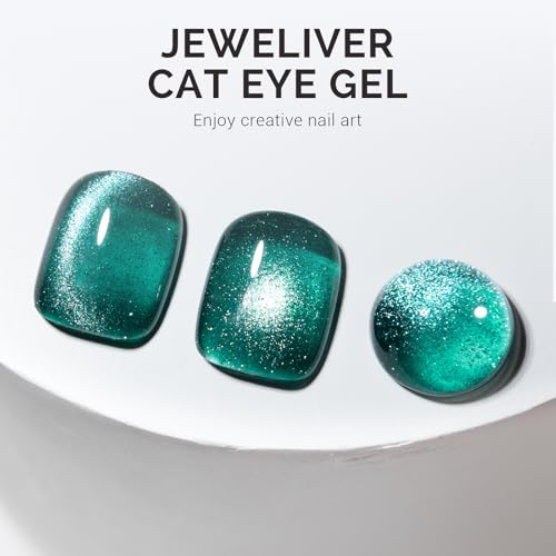 Image of MelodySusie Jeweliver Cat Eye Gel Nail Polish, 0.5 Fl Oz Green Glitter Holographic Magnetic Nail Polish with Magnet, UV Nail Polish for Nail Art Manicure Salon DIY at Home C6686