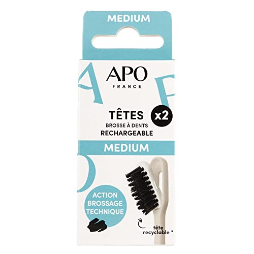 APO France - Recharges de brosse à dents - Medium - Adulte (2 têtes) - Origine Végétale - Zéro Déchet Cover