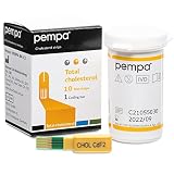 PEMPA 10 x Cholesterin Teststreifen | Cholesterin Schnelltest für Zuhause | Cholesterin Messgerät mit Einfaches und Genaues Ergebnis, 10 Stück