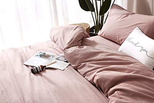 Image of F.Y.Dreams 100% Washed Cotton Duvet Cover for Weighted Blanket 80x87 inches with 16 Ties, Zipper on Long Side /Dust Pink /Just Duvet Cover