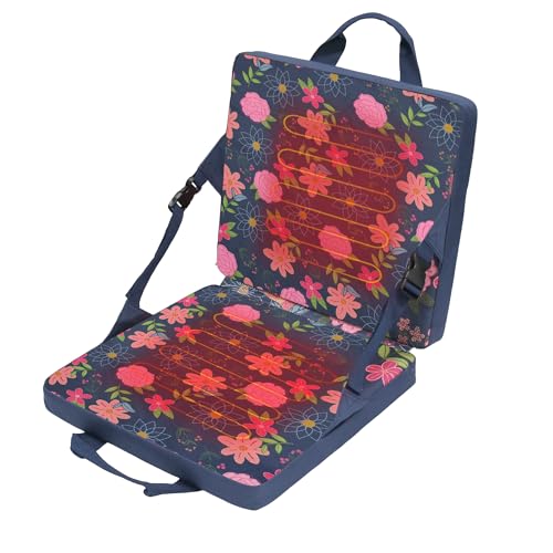 Heated Stadium Seat with Backrest – Foldable, Blue Floral