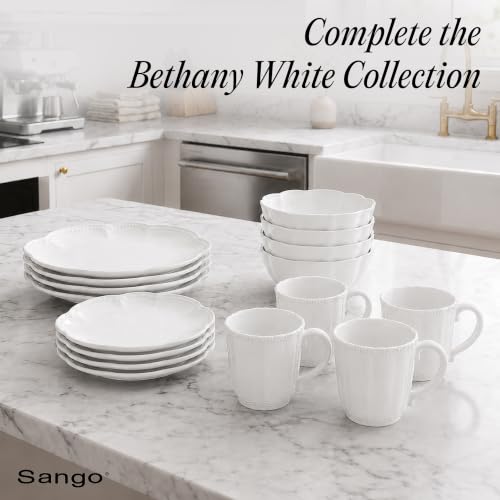 Image of SANGO Bethany White Mugs Set of 4, 15 oz Stoneware White Coffee Mugs, Vibrant Ceramic Drinkware for Coffee, Tea or Cocoa, Durable Everyday Cups, Dishwasher & Microwave Safe, Kitchen Mug Set
