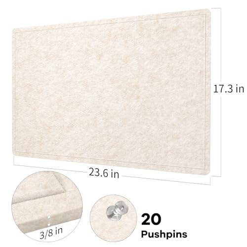 Lightomorrow Bulletin Board, Decorative Felt Pin Board for Wall - Foldable Photo Display Board with Self-Adhesive Tape, Includes 20 Push Pins - Oatmeal 60 x 45 cm image 3