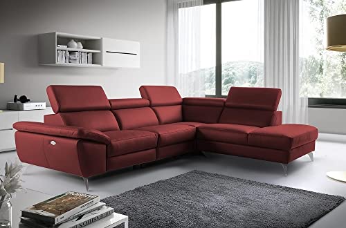 VENESETTI Canapé d'angle Relax en 100% Tout Cuir épais de Luxe Italien avec Relax électrique, 5/6 Places Kaster, Rouge Bordeaux, Angle Droit