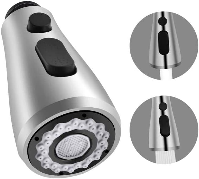 Klabb Kitchen Faucet Sprayer Head, Angle Simple Pull Out Sink Faucet Spray Head Nozzle Kitchen Pull Down Faucet Nozzle Spout Replacement Part 2 Functions, Brushed Nickel with G1/2 thread