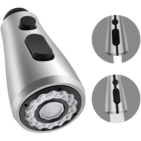 Klabb HN-3 Kitchen Faucet Sprayer Head, Angle Simple Pull Out Sink Faucet Spray Head Nozzle Kitchen Pull Down Faucet Nozzle Spout Replacement Part 2 Functions, Brushed Nickel with G1/2 thread Cover