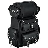 Vance Leathers Large Studded 2 Piece Sissy Bar Bag - Motorcycle Luggage with Multiple Storage Pockets & Removeable Rain Cover