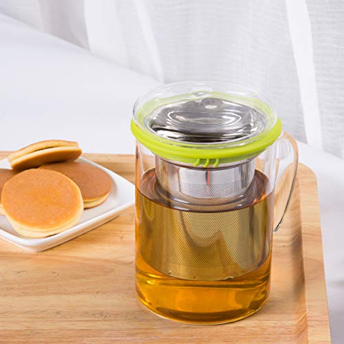 Tomotime Glass Tea Cup with Lid and Stainless Steel Infuser Basket Perfect Clear Tea Mug for Office and Home Uses for Loose Leaf Tea Steeping 13.5 Ounce,400ml, Green