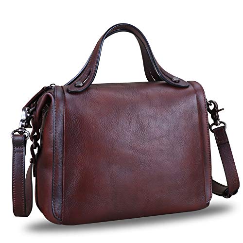 Image of Genuine Leather Satchel Purse for Women Retro Handmade Top Handle Handbag Designer Crossbody Bags