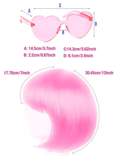 Image of LIULIUBTY Short Bob Hair Wigs Straight with Flat Bangs Synthetic Colorful Cosplay Daily Party Neon Wig for Women + Free Wig Cap 12 inch Natural As Real (Cute Pink)