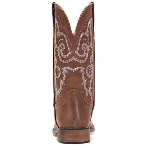 Image of IUV Cowboy Boots For Women Square Toe Cowgirl Wide Mid Calf Western Boots | Comfortable, Pull-on, Colorful Embroidered, Vintage-modern, Stylish for Daily Life and Outdoor Adventures.