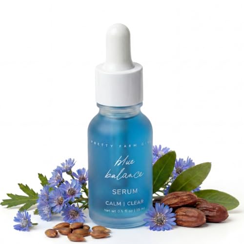 Pretty Farm Girl Blue Balance Serum Calming Facial Serum with Blue Tansy and Chamomile Lightweight Hydrating Formula for Redness and Irritation All Skin Types - 0.5 oz