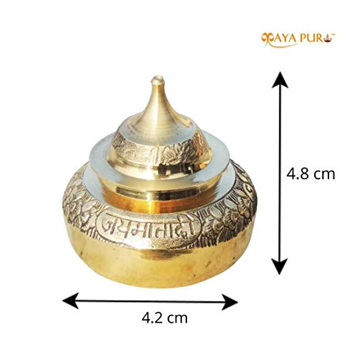 Image of Handmade Pital Sindoor Dani or Kumkum Dibbi /Golden Sindur Box /Pill box /Sindoora Round Shape (4.2X4.2X4.8 cm) Made of Pure Brass (Pack of 1)