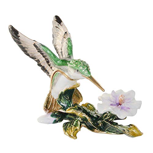 VBNHGF Statuen Skulptur Ornamente Kolibri Bei Blume Zinn Metalllegierung Kristalle Bejeweled Schmuck Schmuckschatulle Vogelfiguren Cover