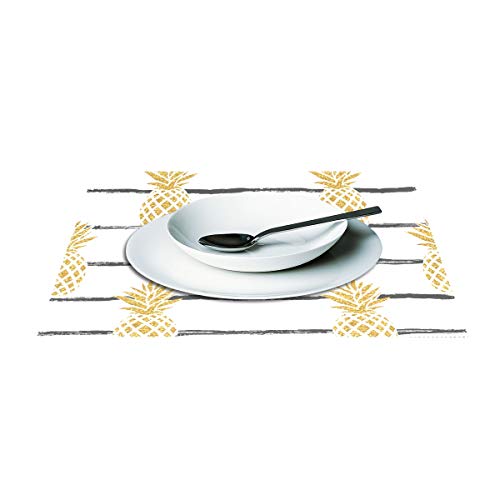 Baihuishop Summer Gold Pineapple Placemats Heat-Resistant Washable Table Mats 12 X 18 Inch Placemats For Family Kitchen Hotel Coffee Shop Dinning Restaurant Set Of 6 #TOP2