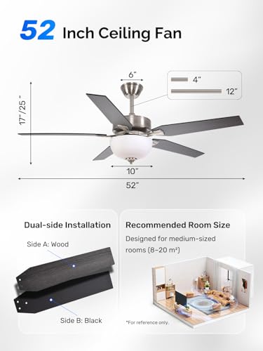Orison 52 inch Indoor Ceiling Fan with Light, Flush Mount Ceiling Fans with Remote/APP Control, Smart Ceiling Fan for Bedroom, Living Room, Dimmable LED, Reversible Motor, 5 Blades - Image 5