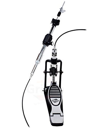 Remote Hi Hat Stand With Foot Pedal By Griffin | Drummers Cable Auxiliary Cymbal High Hat Percussion Hardware With Drum Key | Heavy Duty Sturdy Hihat Holder | All Metal Construction Mount Complete Kit #TOP3