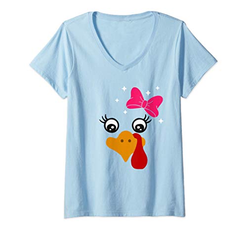 Mujer Lady Turkey Face Costume Gift Funny Thanksgiving Camiseta Cuello V