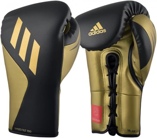 adidas Tilt 350 Pro with Lace Closure - with new Tilt Technology - for Men, Women, Unisex - Sustainable Vegan Leather Boxing. Kickboxing, MMA Training Gloves - (Met Black/Gold, 10oz)