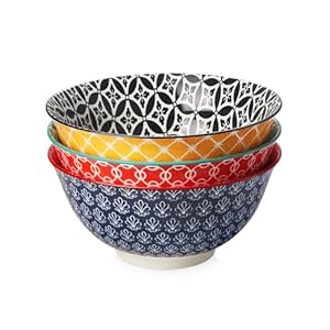DOWAN Serving Bowls, Ceramic Large Salad Bowls Set, 8 inch 50oz Soup Bowls Set of 3 for Pho, Ramen, Pasta, Stackable and Microwave Safe, Colorful Bowls Home Kitchen Gift, Vibrant Color
