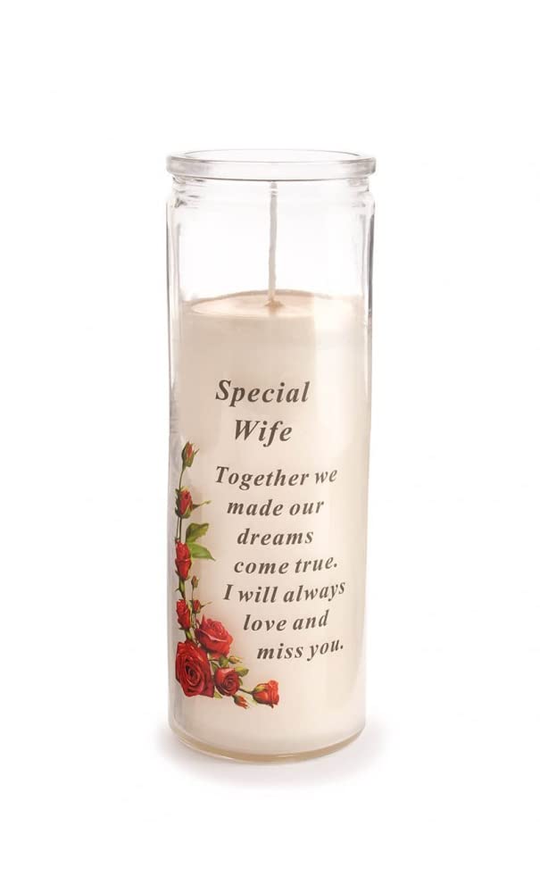 David Fischhoff White - Special Wife Glass Jar Memorial Wax Candle With Verse Graveside Grave Ornament