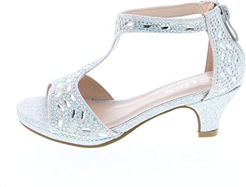 Link Excited-95K Girl's Glitter Rhinestone T-Strap Back Zipper Wrapped Heel Sandals2
