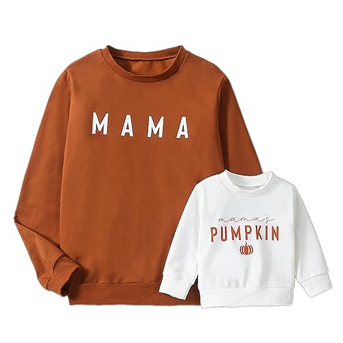 Karwuiio Mommy and Me Family Matching Outfits Halloween Pumpkin Print Sweatshirt Long Sleeve Pullover Tops (Baby, 0-6 Months, Style-1)